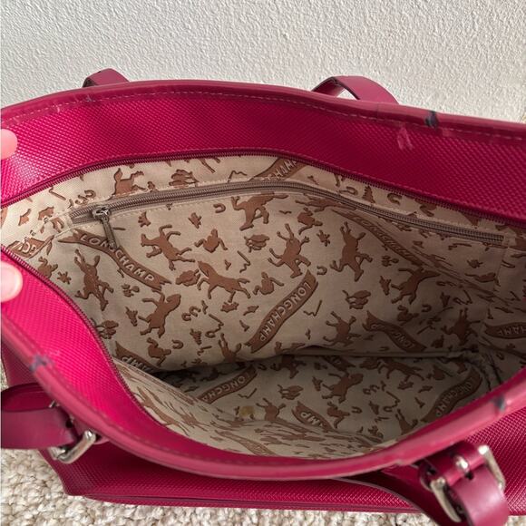 Longchamp Magenta Red Top Handle Tote Purse - Picture 7 of 10